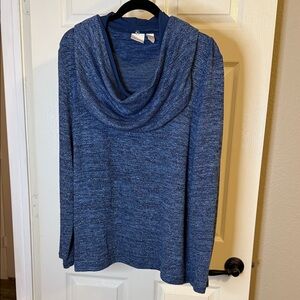 Chico's Elegant Blue Lightweight Sweater with removable Cowl Neck